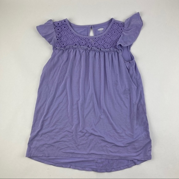 Old Navy Tshirt Girls Large 10/12 Purple Pleated Short Sleeve - Picture 1 of 8